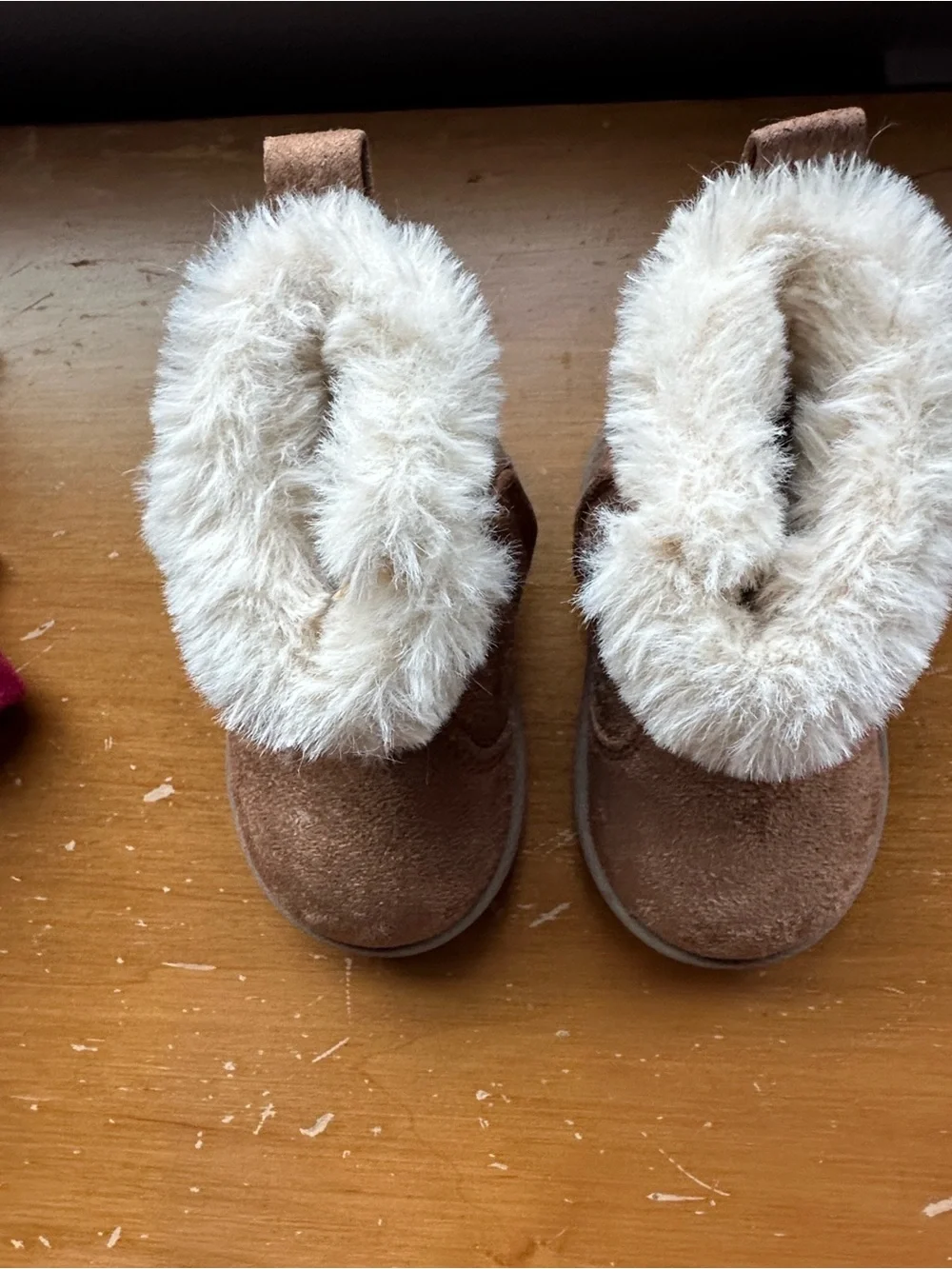 Wondershop Brown Faux Suede Boots with Cream Faux-Fur Cuff